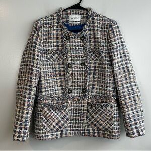 The Fold Kingswood Tweed Double Breasted Fringe Detail Blazer Jacket US 10 UK 14